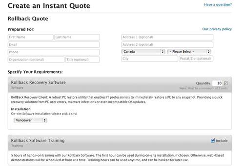 instant quoting system