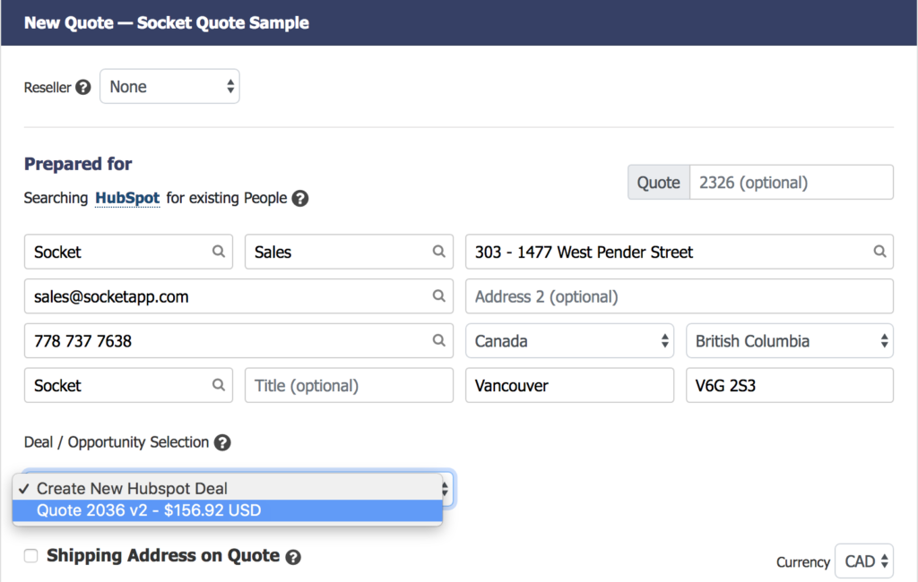 hubspot deal lookup integration with quoter
