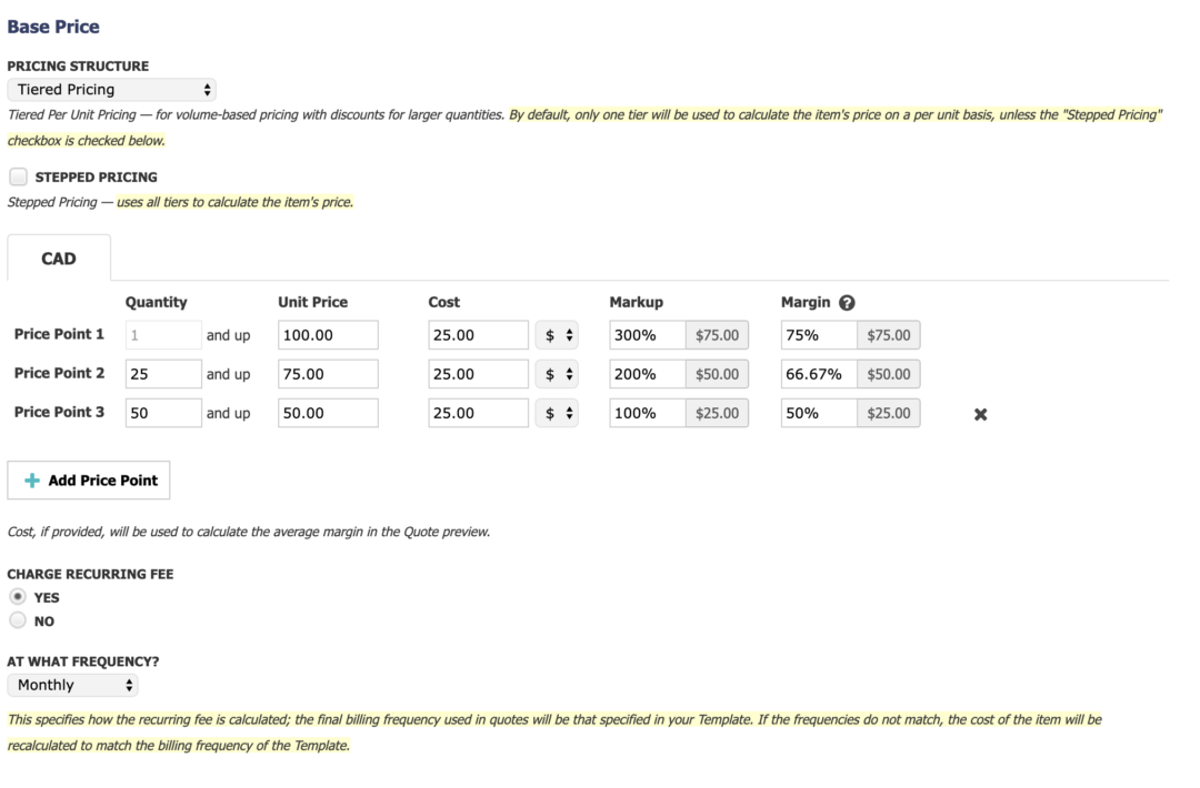 Flexible Pricing Configuration