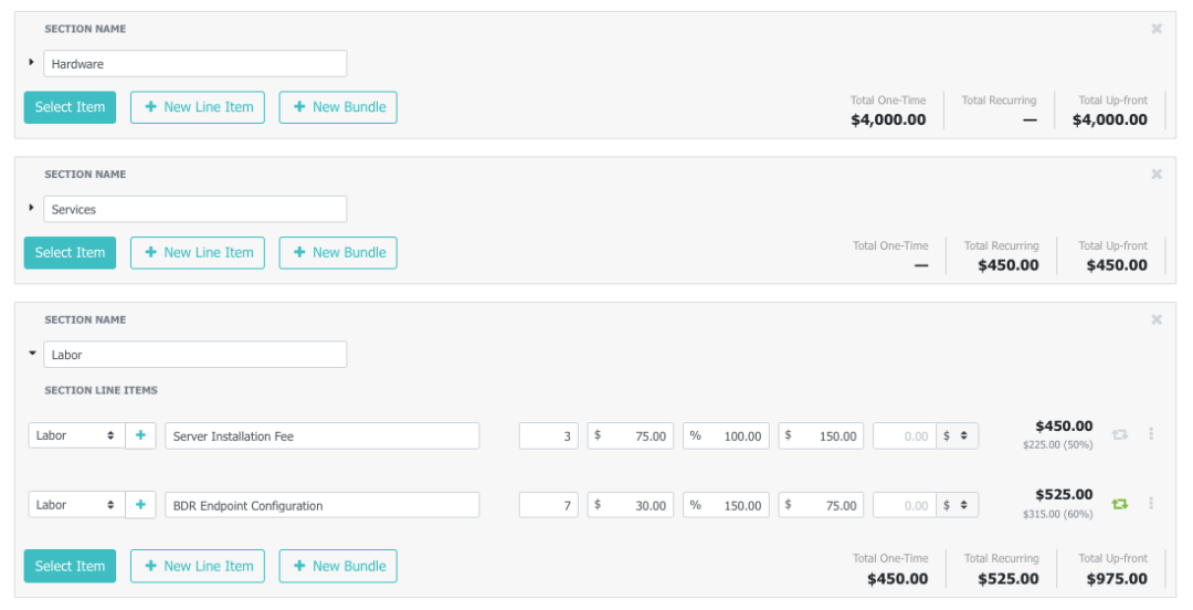 quote sections sample