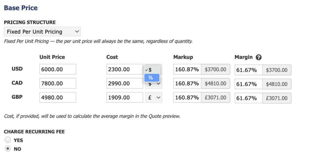 item margin tracking