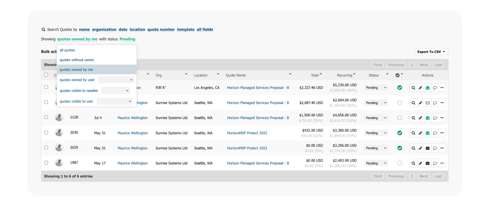 quote tracking pending report