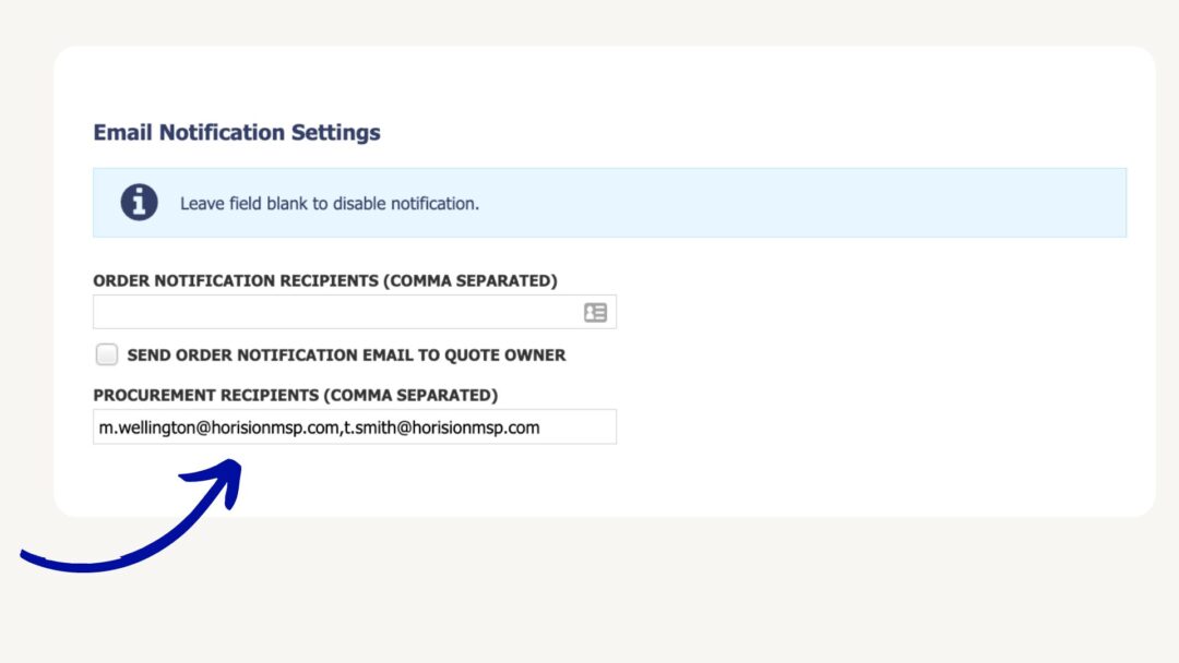 email settings procurement pick list