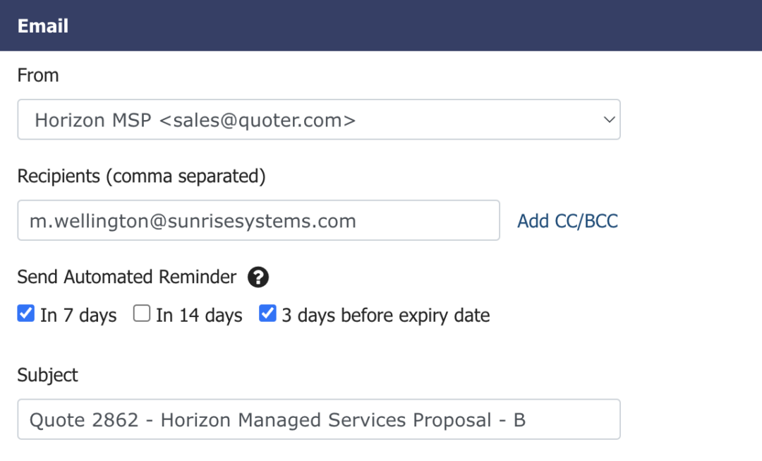 automated quote reminder settings