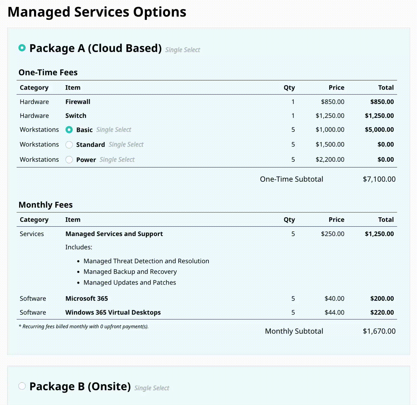 quoter single select feature